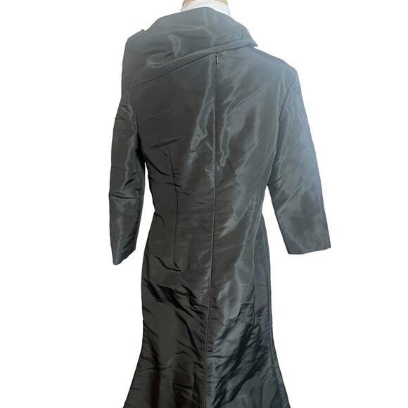 Oscar de la renta silk taffeta black structured gown with train Sz 12 - Picture 2 of 9